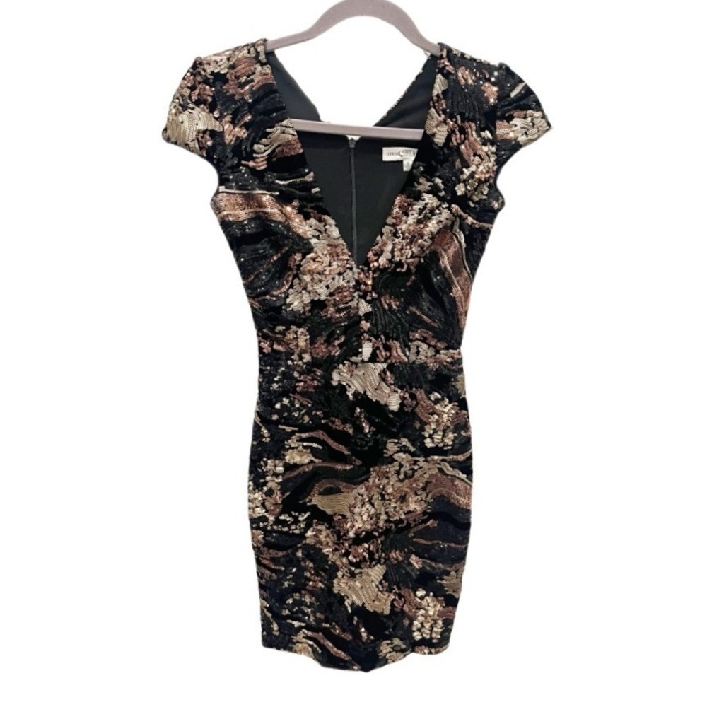 Dress The Population Jaleah Black Gold Sequin Mini Dress Size Cocktail Party